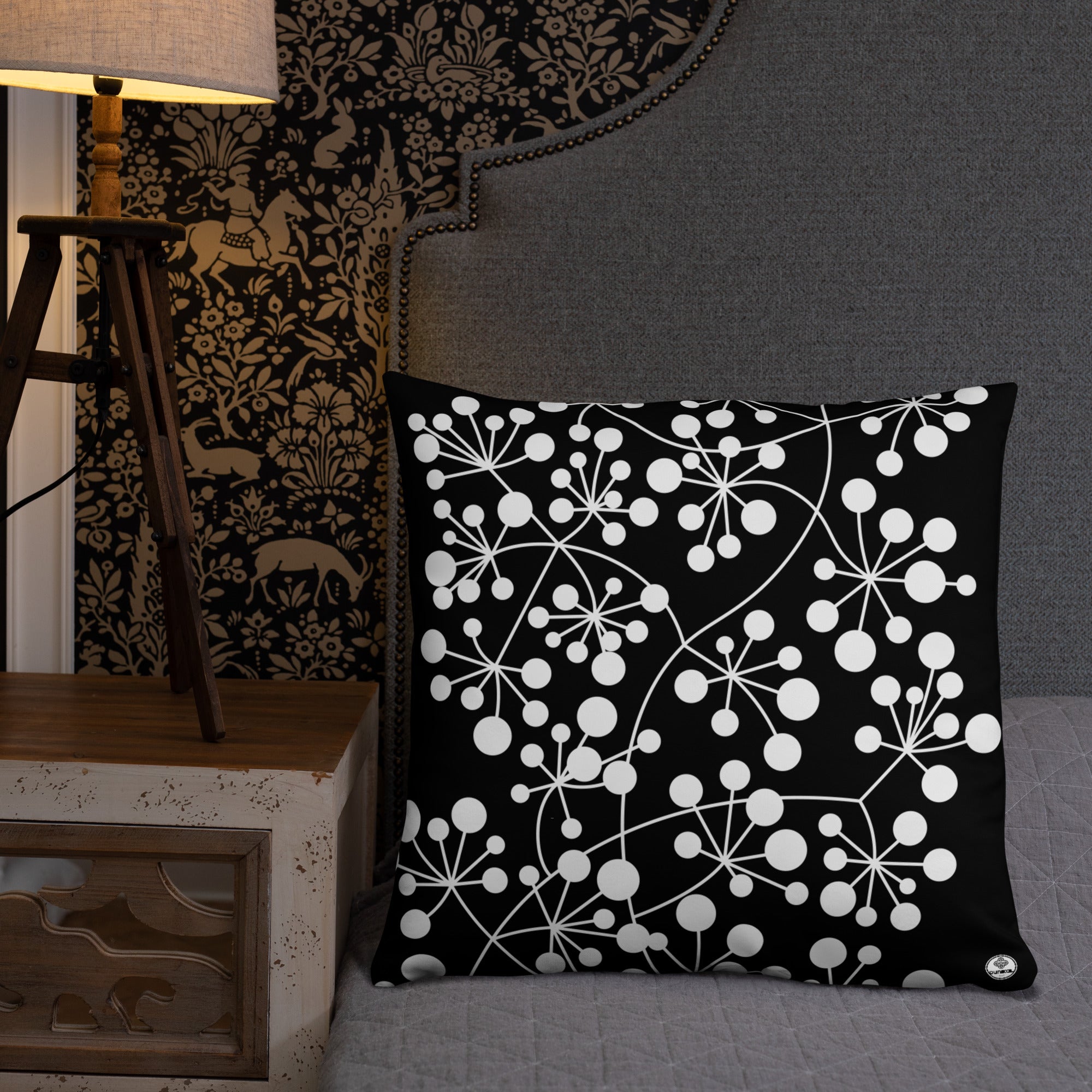 Coussin Dunikal Arboricool, classique, blanc sur noir